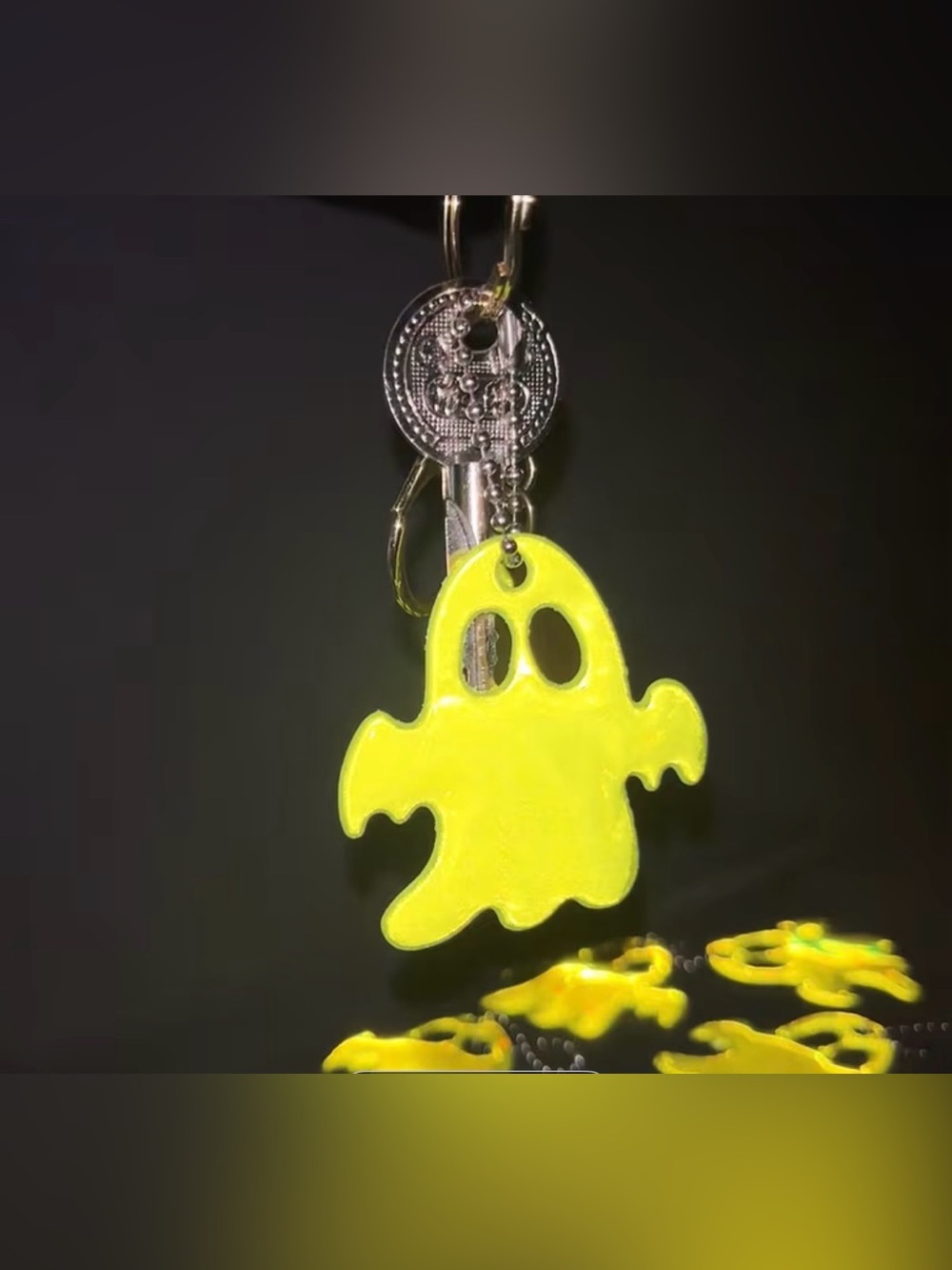 Reflective Neon Yellow Ghost Keychain - Set of 10